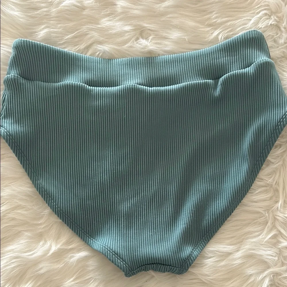 Teal High Waisted Crossover Ribbed Bikini Bottoms Size Medium